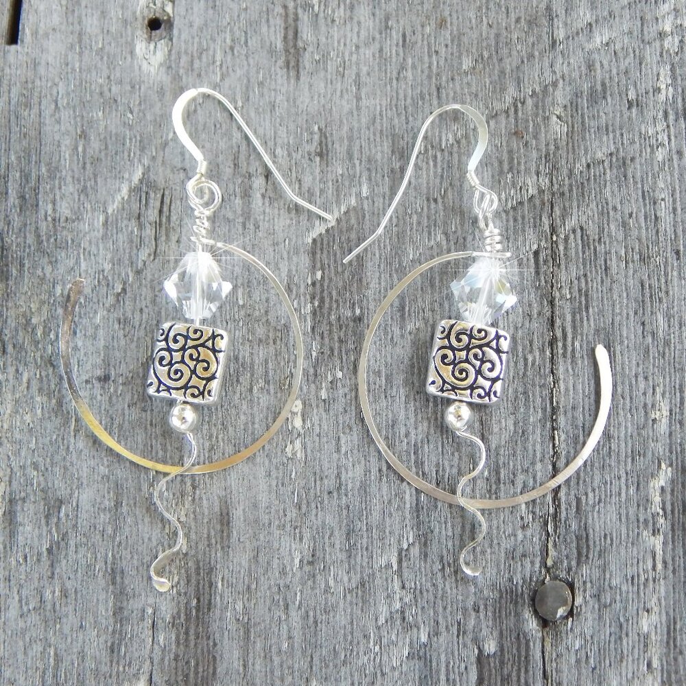 EARRINGS - Silver Loop - Swarovski Crystals - Handmade in "USA"